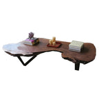 Geometric Modern Red Wood Top Steel Base Coffee Table