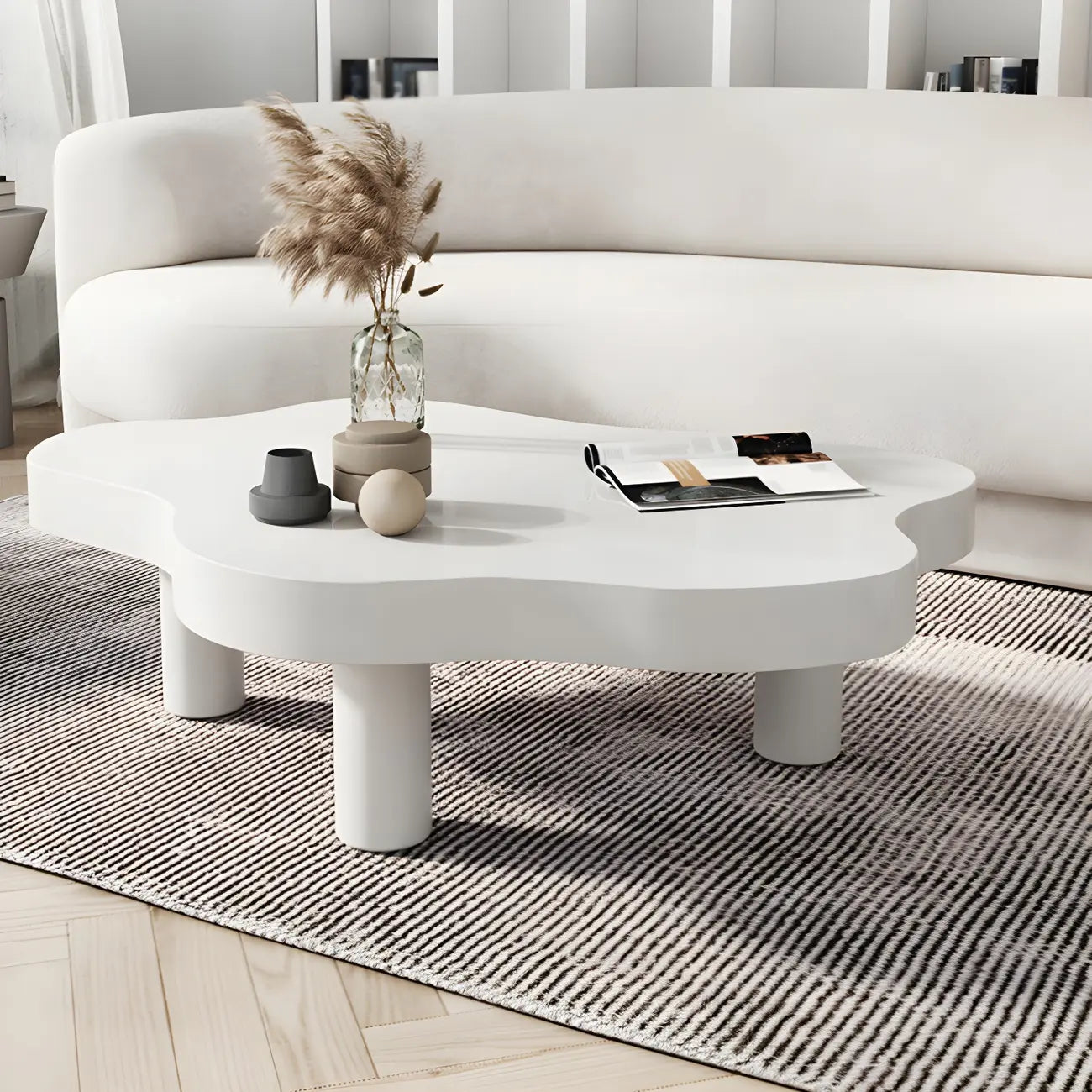Natural Cloud-Shaped Pine Coffee Table with 3 Legs