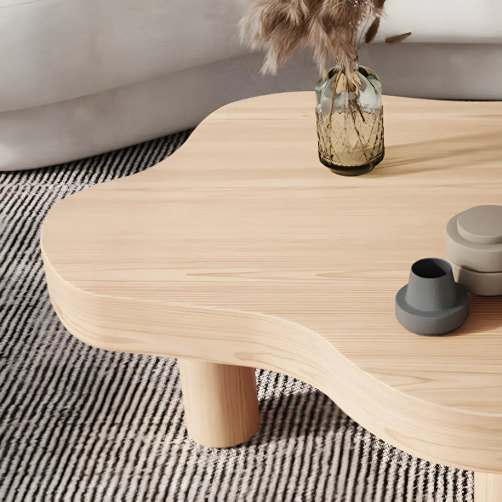 Natural Cloud-Shaped Pine Coffee Table with 3 Legs