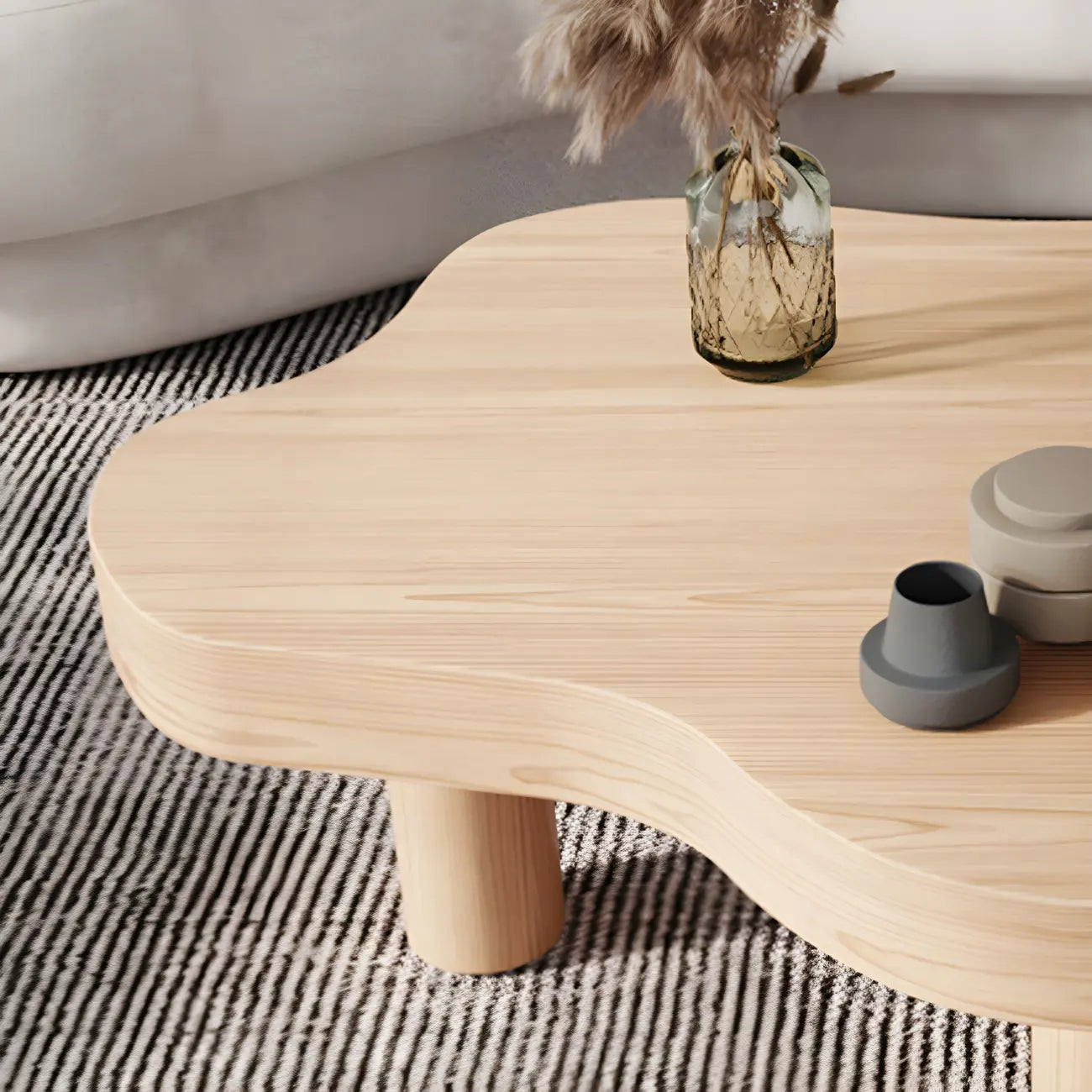 Natural Cloud-Shaped Pine Coffee Table with 3 Legs