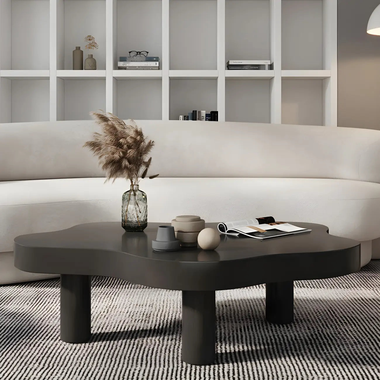 Natural Cloud-Shaped Pine Coffee Table with 3 Legs