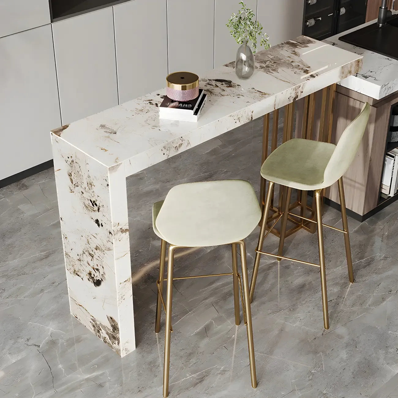 Glam Pandora Gold Stone Rectangular Bar Tables