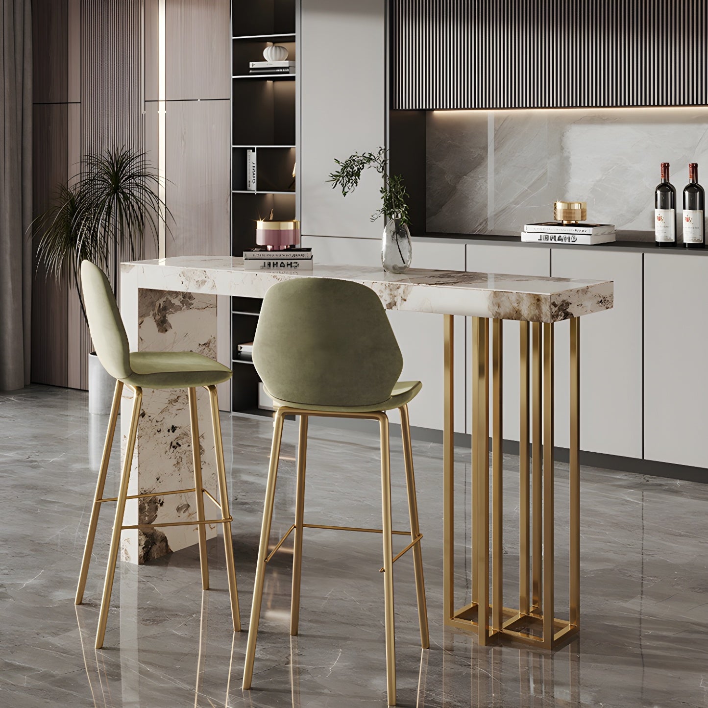 Glam Pandora Gold Stone Rectangular Bar Tables