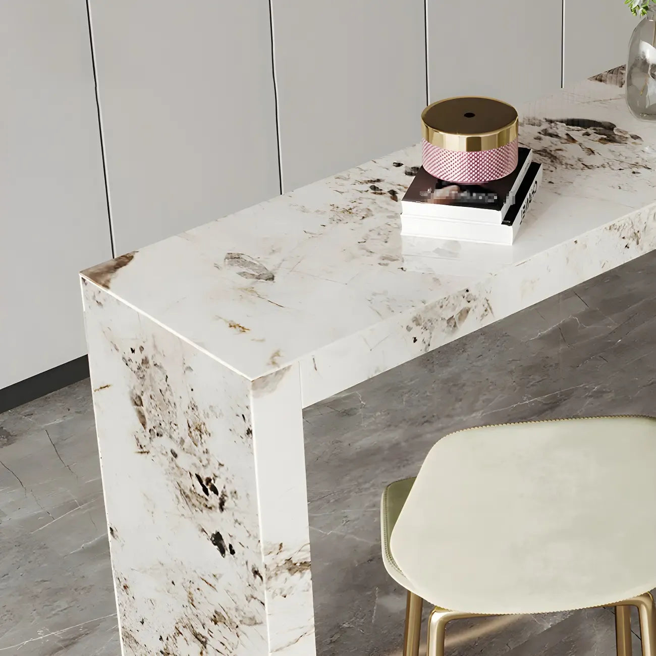 Glam Pandora Gold Stone Rectangular Bar Tables