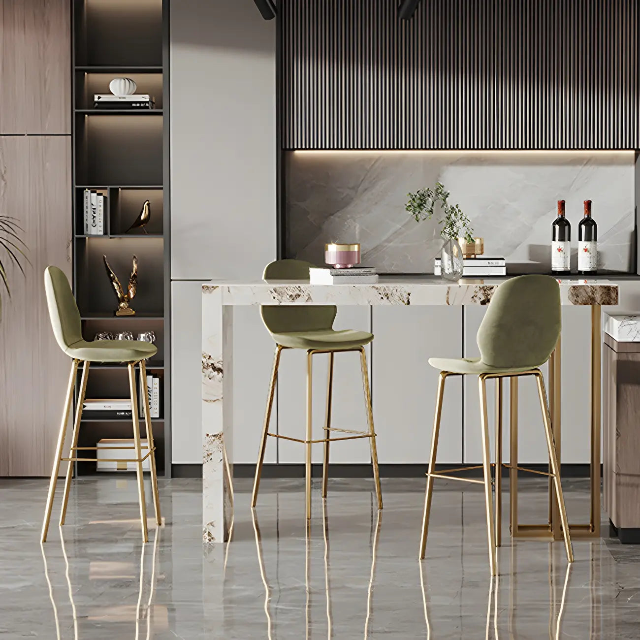 Glam Pandora Gold Stone Rectangular Bar Tables