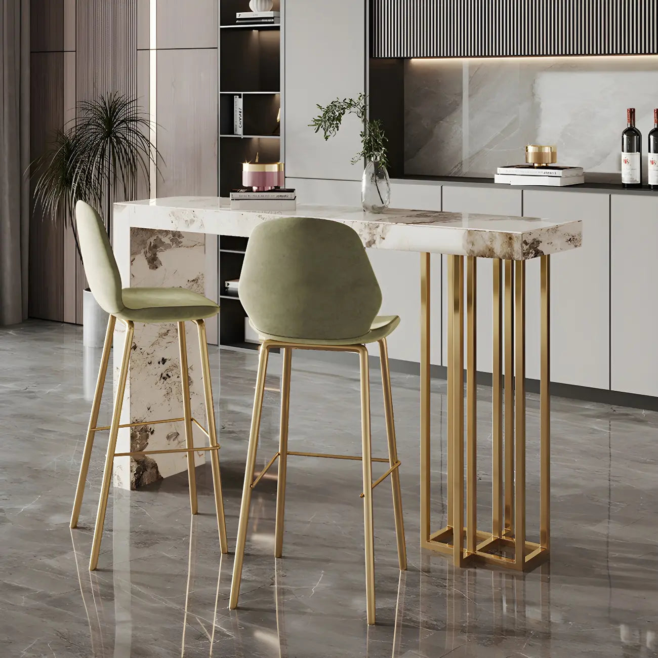 Glam Pandora Gold Stone Rectangular Bar Tables
