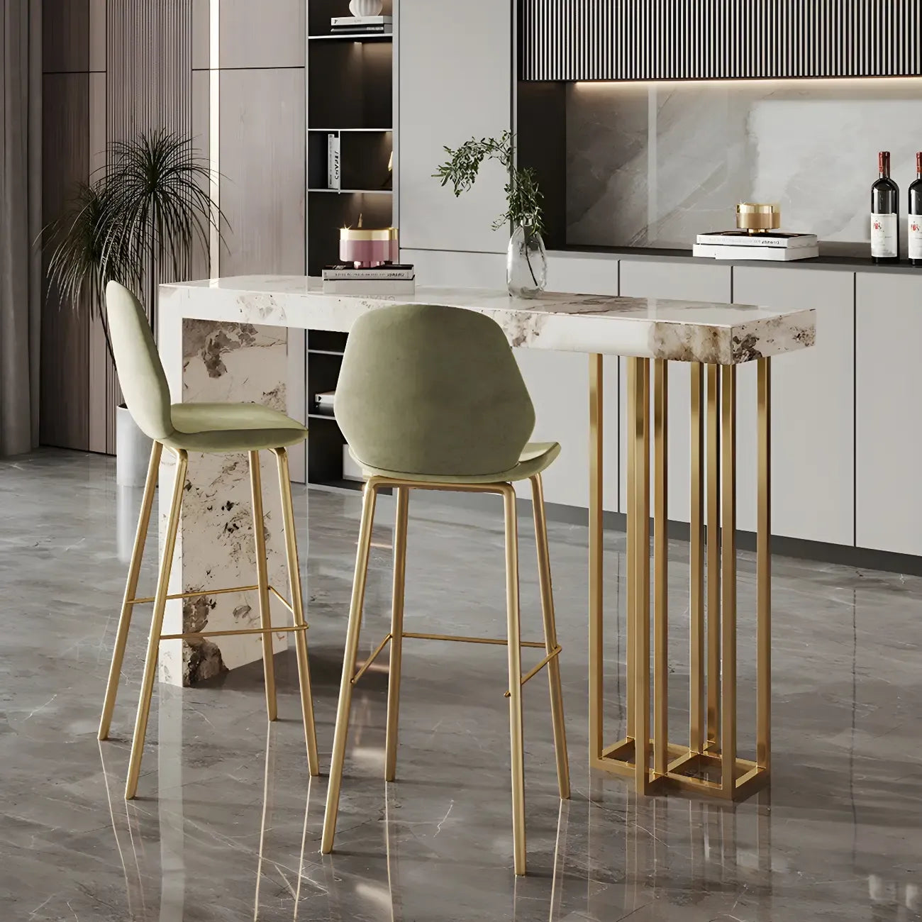 Glam Pandora Gold Stone Rectangular Bar Tables