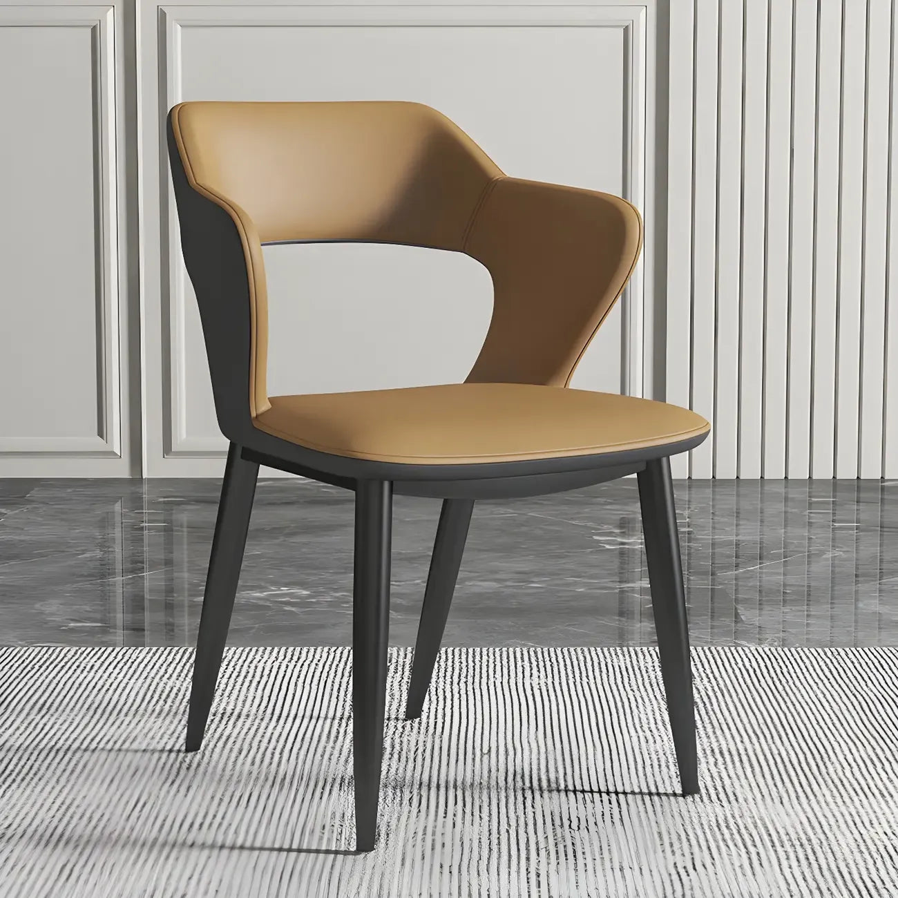 Contemporary Upholstered Open Back Dining Chair with Arms