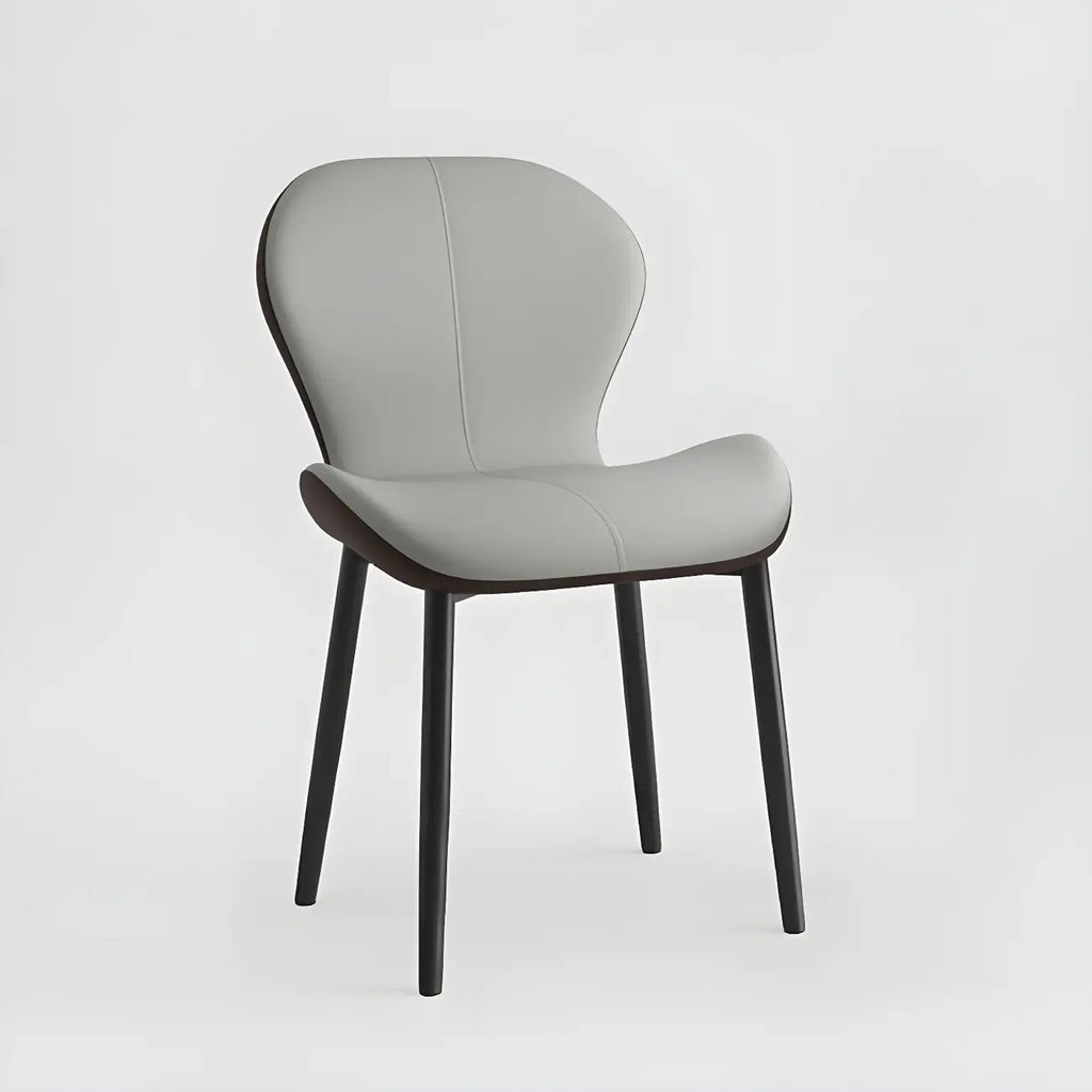Art Deco Curved Back Leather Dining Chair Solid Back