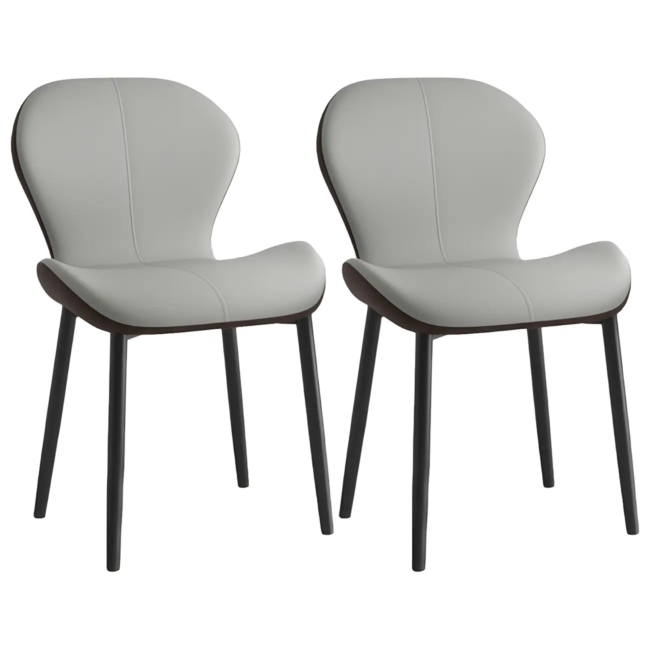 Art Deco Curved Back Leather Dining Chair Solid Back