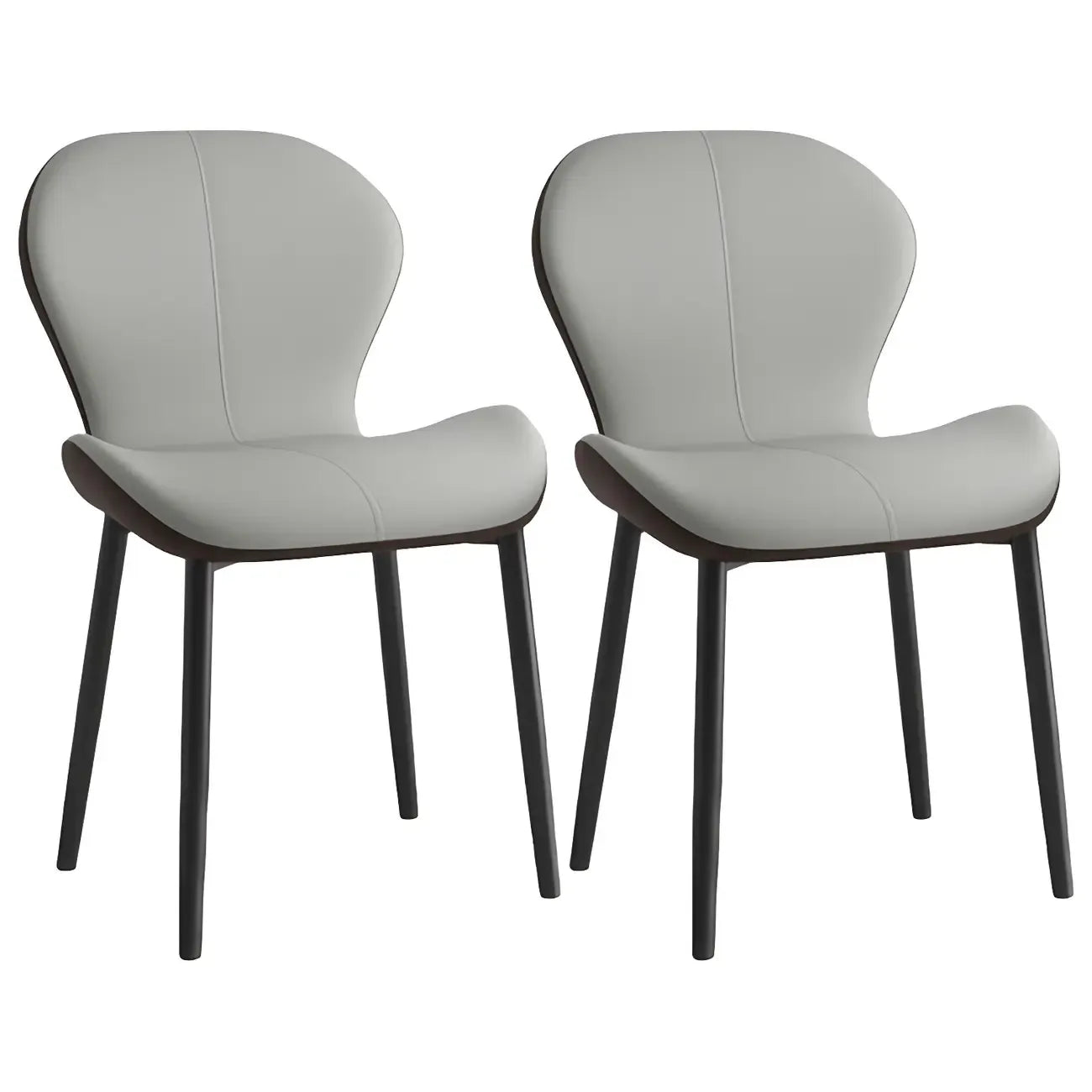 Art Deco Curved Back Leather Dining Chair Solid Back