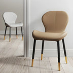 Art Deco Curved Back Leather Dining Chair Solid Back