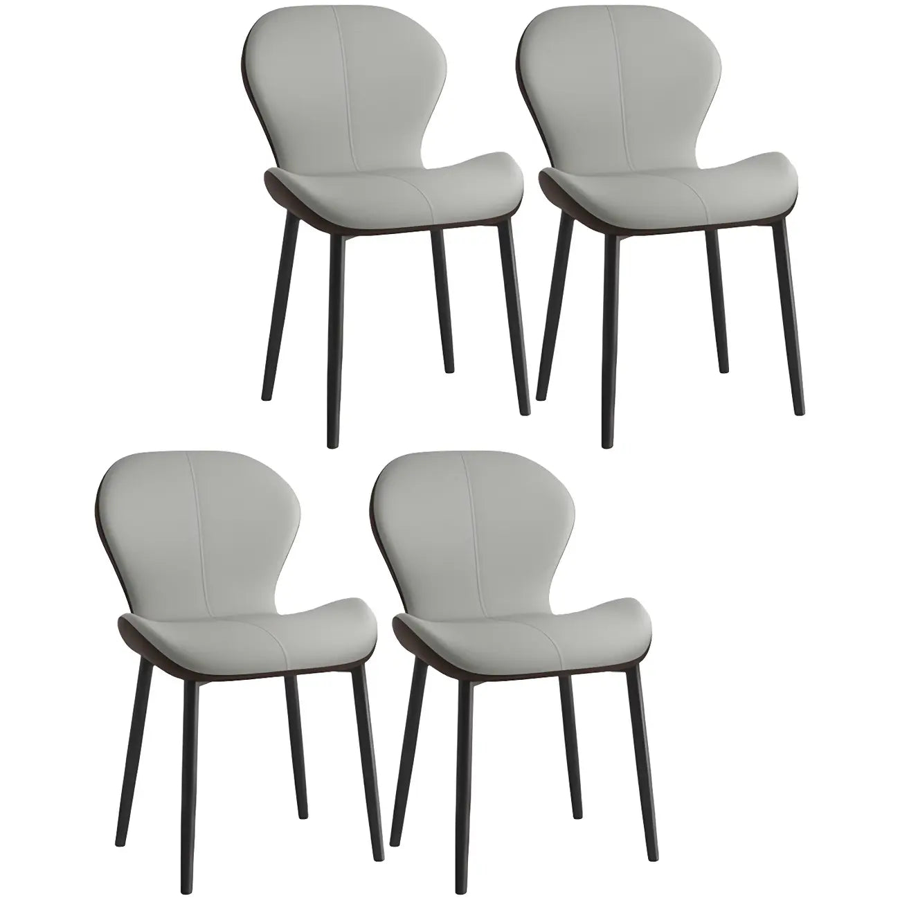 Art Deco Curved Back Leather Dining Chair Solid Back