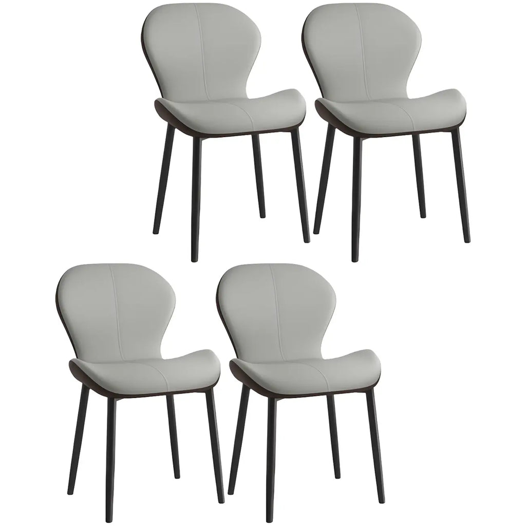 Art Deco Curved Back Leather Dining Chair Solid Back