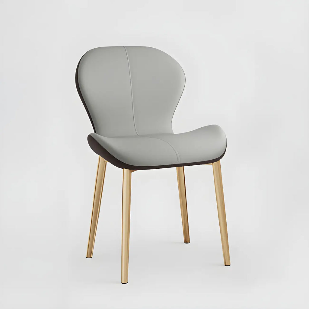 Art Deco Curved Back Leather Dining Chair Solid Back