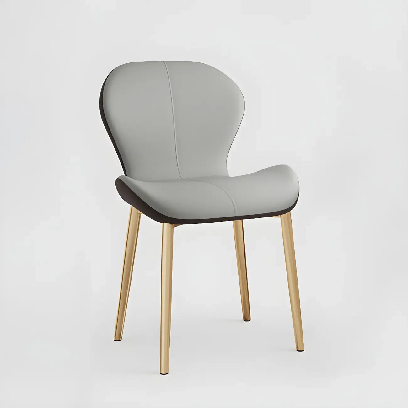 Art Deco Curved Back Leather Dining Chair Solid Back