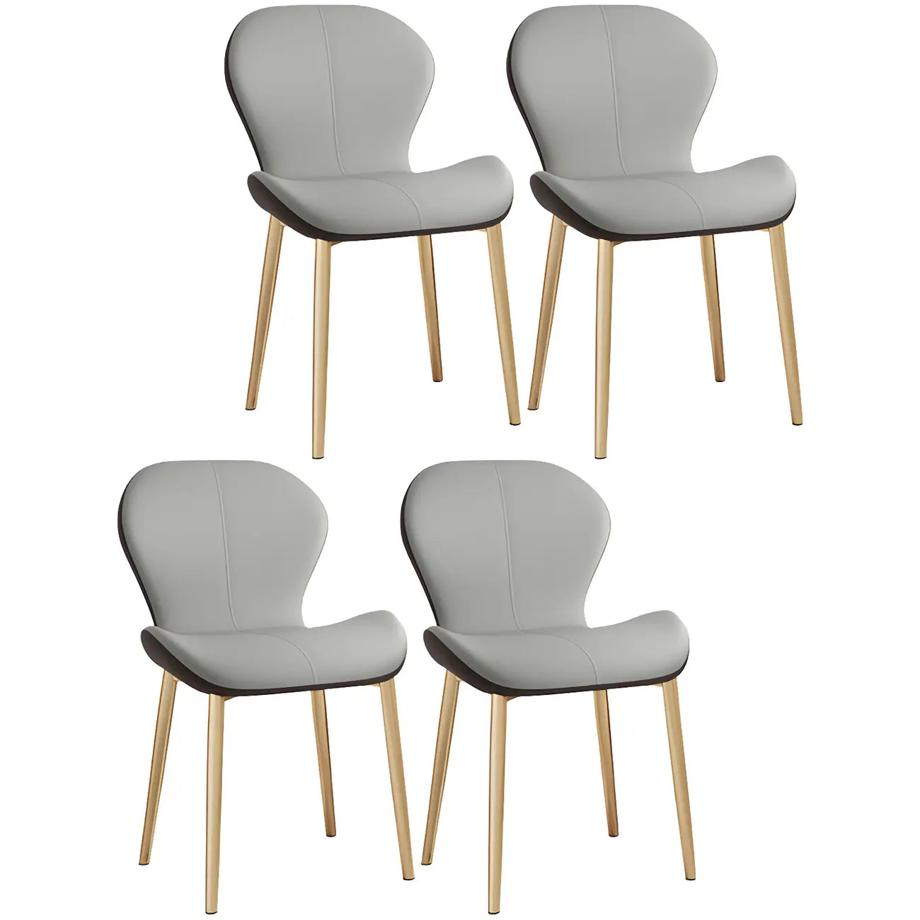 Art Deco Curved Back Leather Dining Chair Solid Back