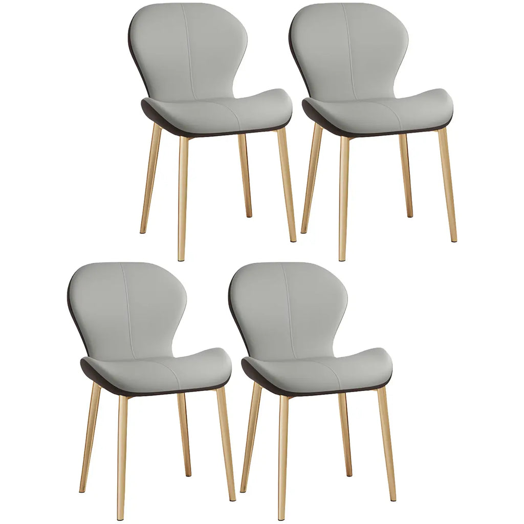 Art Deco Curved Back Leather Dining Chair Solid Back