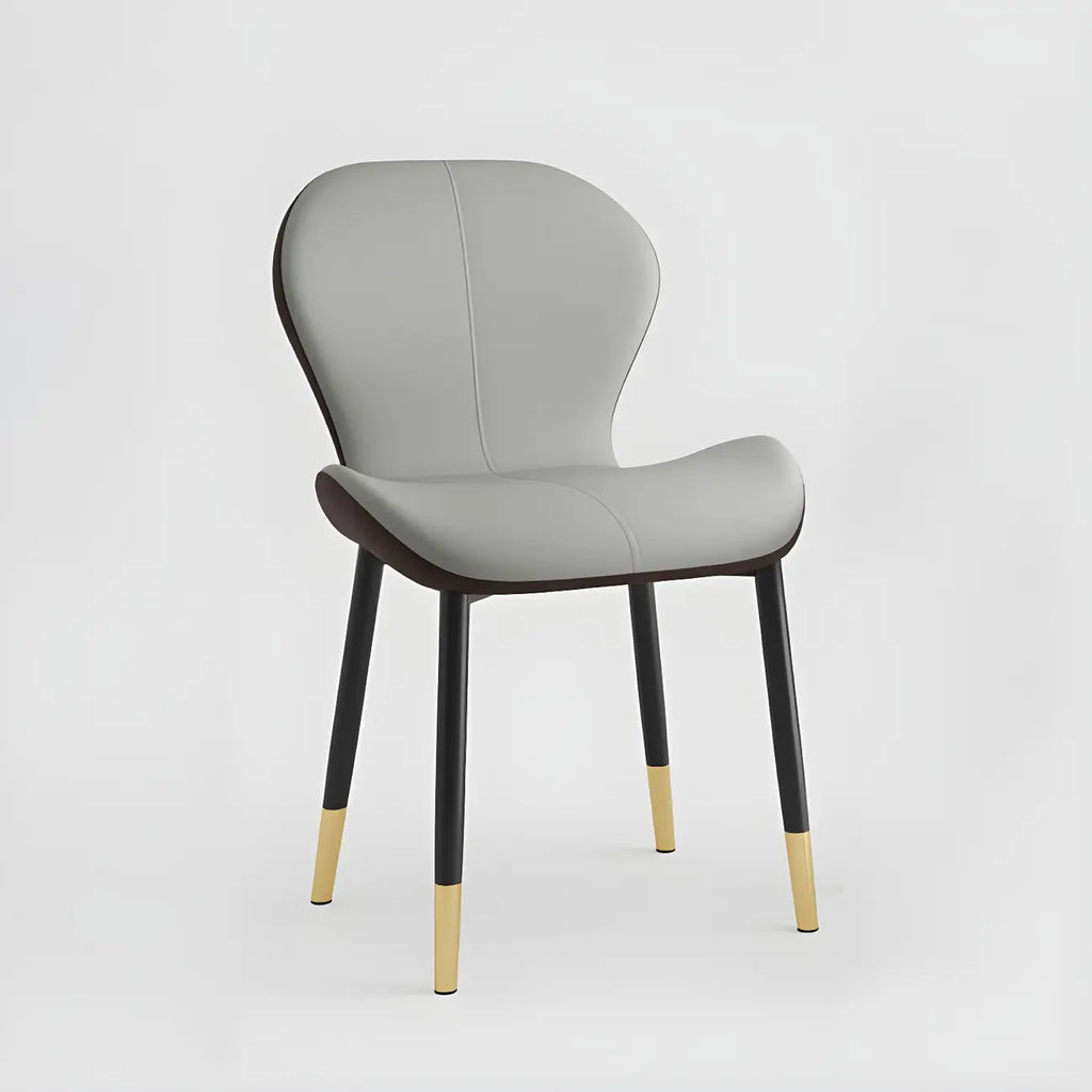 Art Deco Curved Back Leather Dining Chair Solid Back