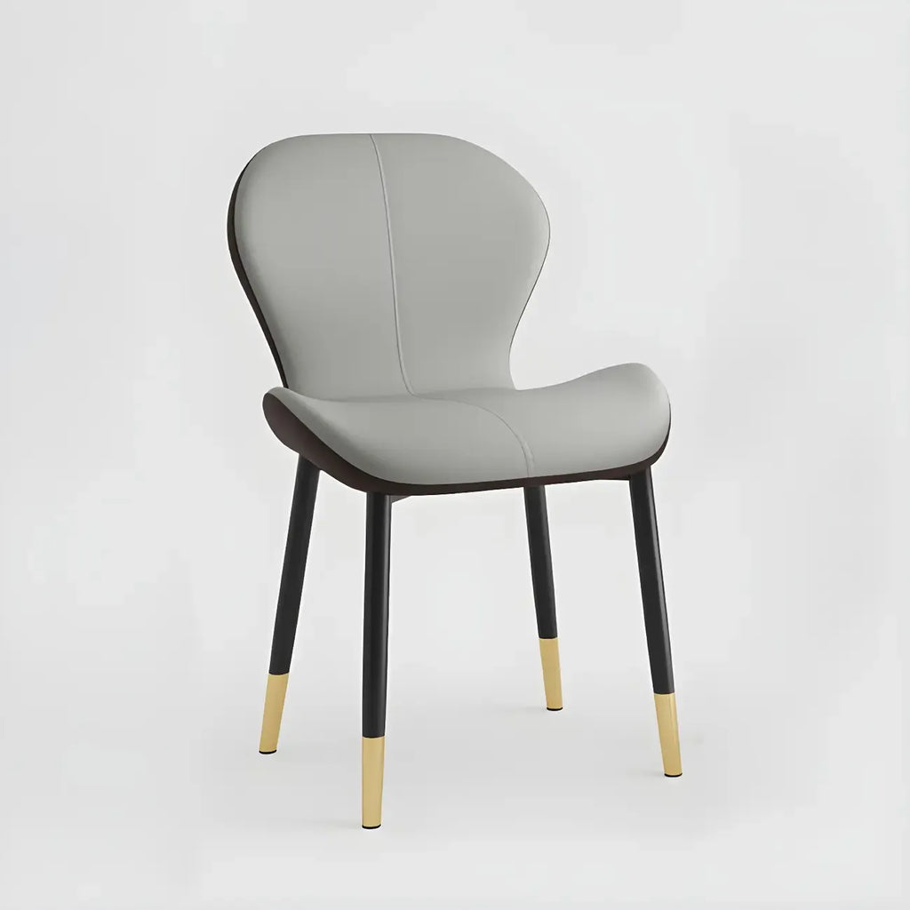 Art Deco Curved Back Leather Dining Chair Solid Back