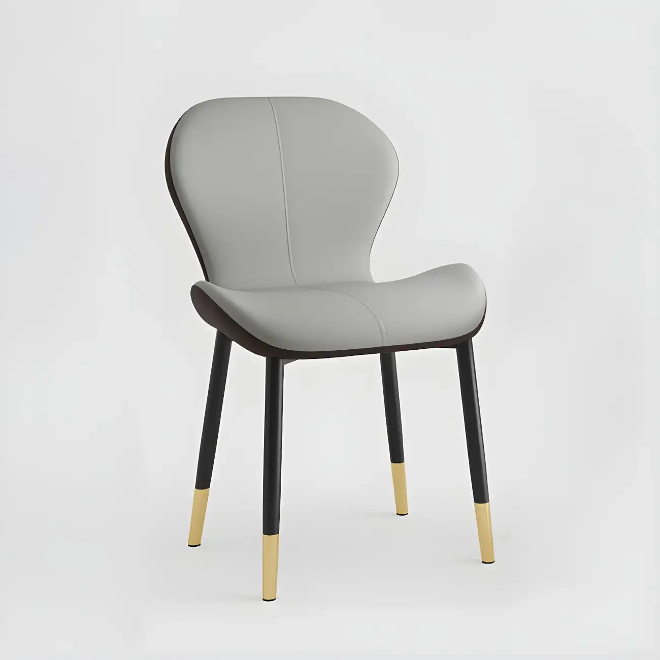 Art Deco Curved Back Leather Dining Chair Solid Back