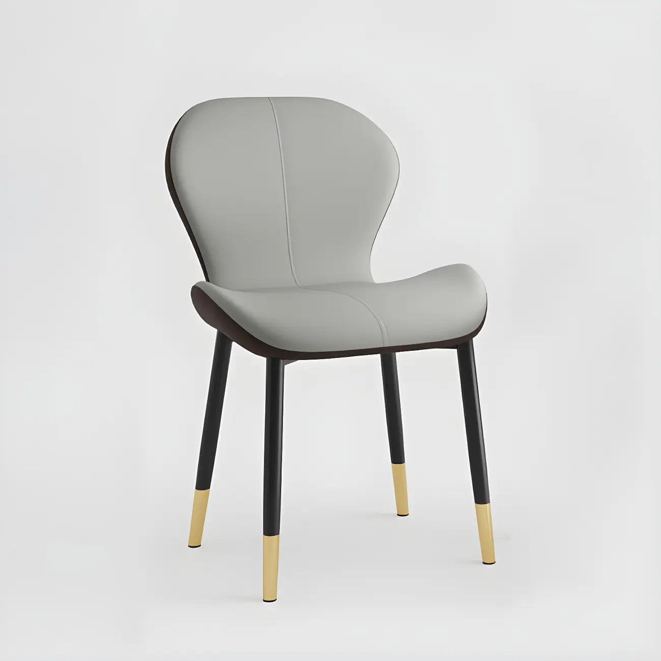 Art Deco Curved Back Leather Dining Chair Solid Back