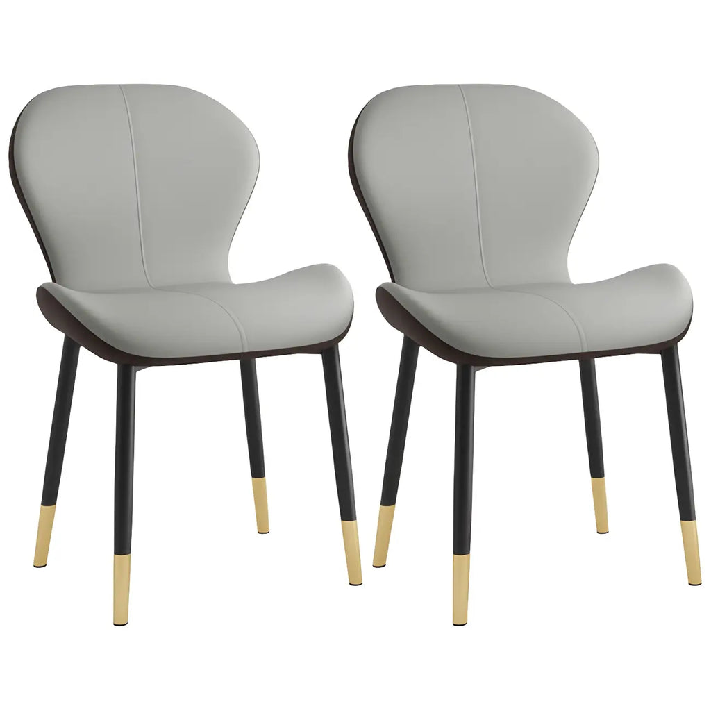 Art Deco Curved Back Leather Dining Chair Solid Back