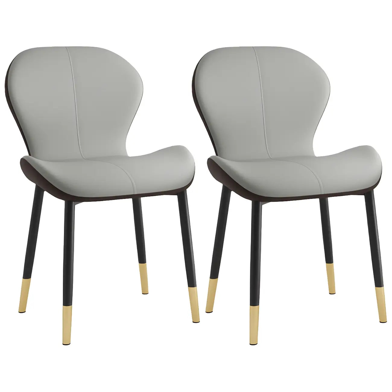 Art Deco Curved Back Leather Dining Chair Solid Back