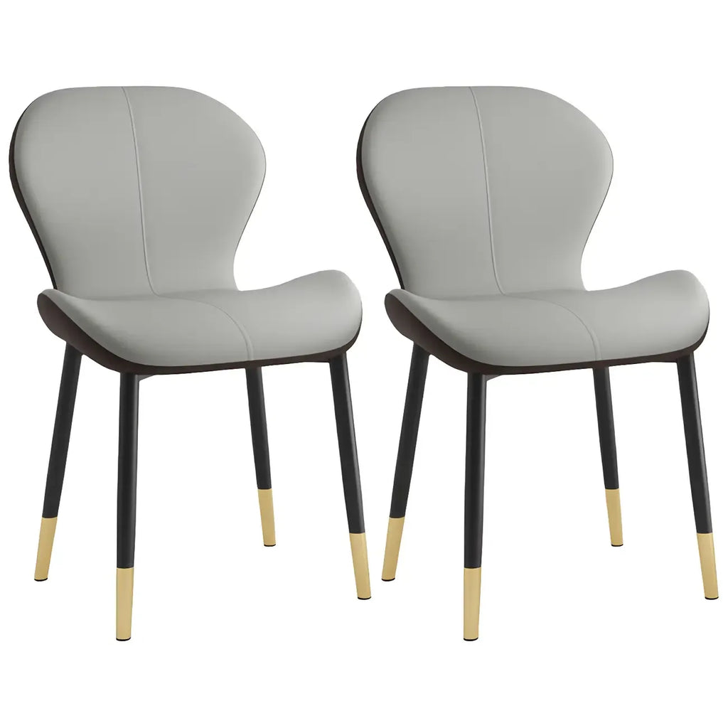 Art Deco Curved Back Leather Dining Chair Solid Back