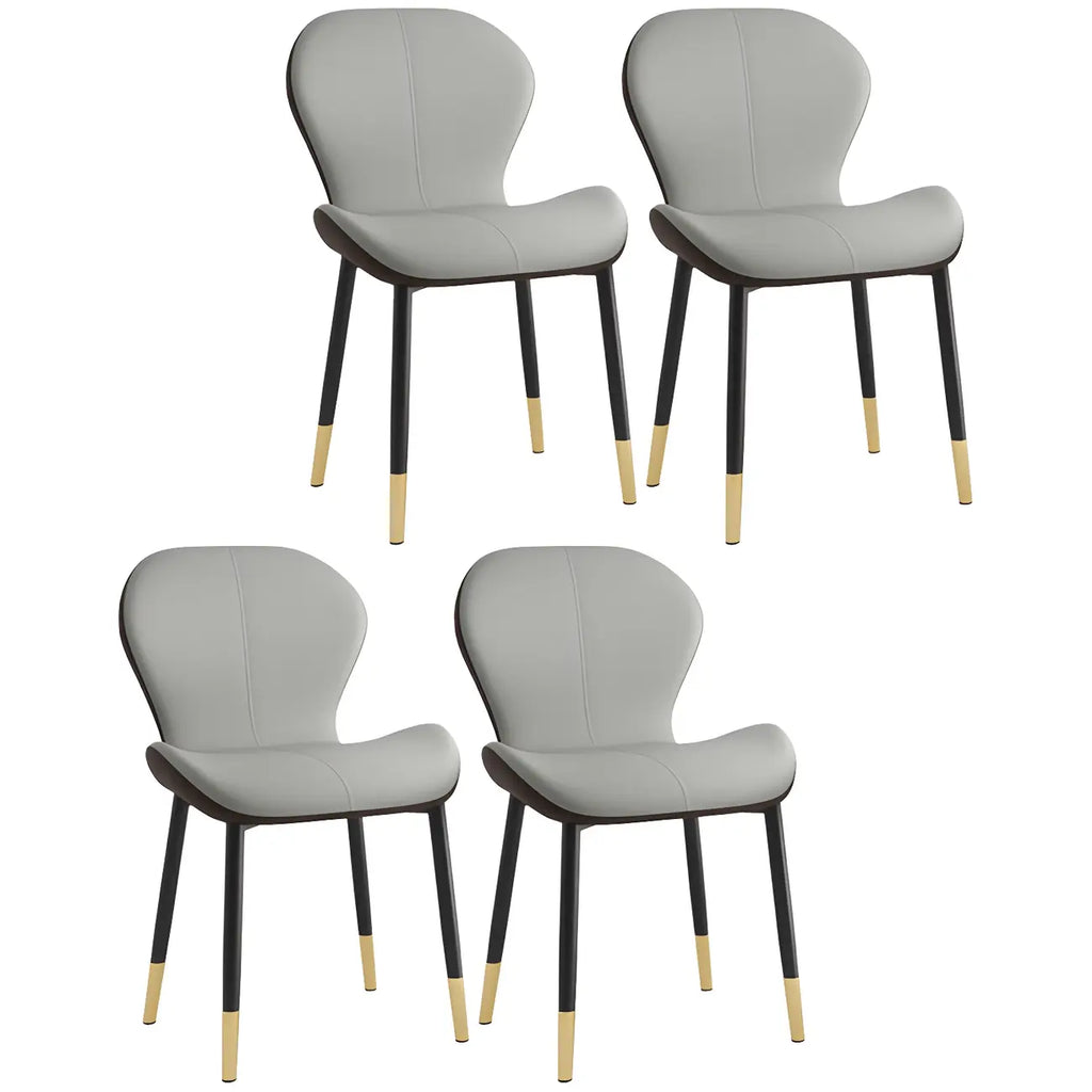 Art Deco Curved Back Leather Dining Chair Solid Back