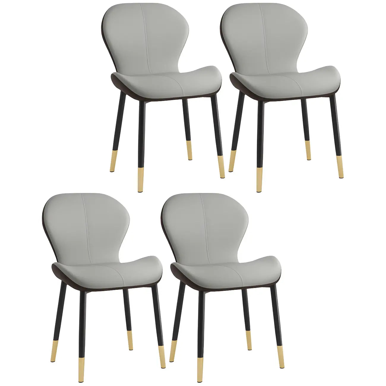 Art Deco Curved Back Leather Dining Chair Solid Back