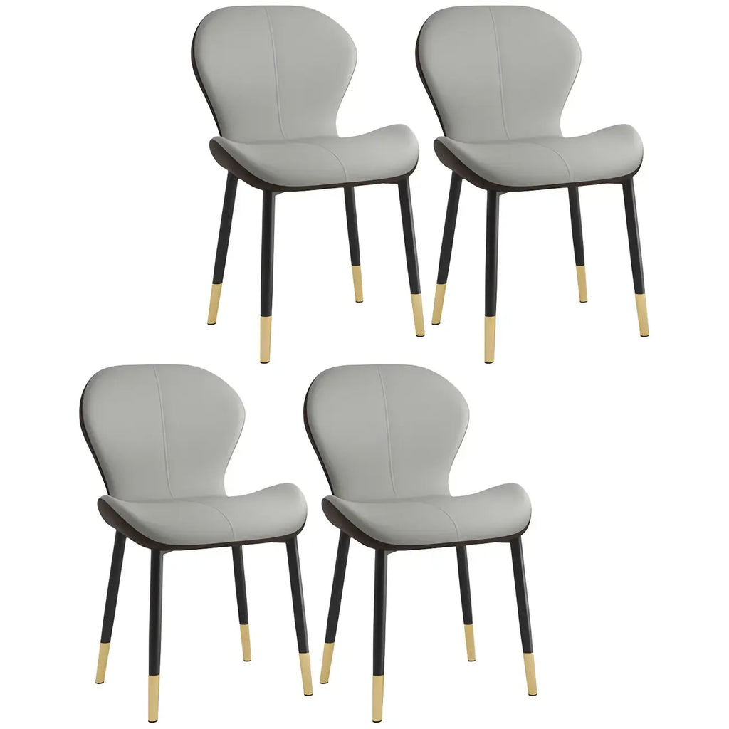 Art Deco Curved Back Leather Dining Chair Solid Back