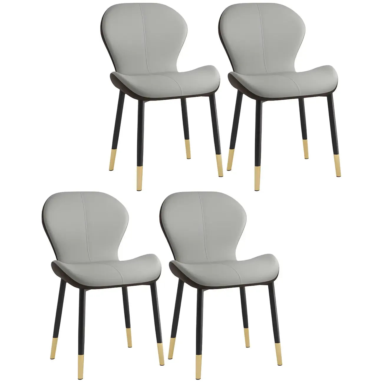 Art Deco Curved Back Leather Dining Chair Solid Back