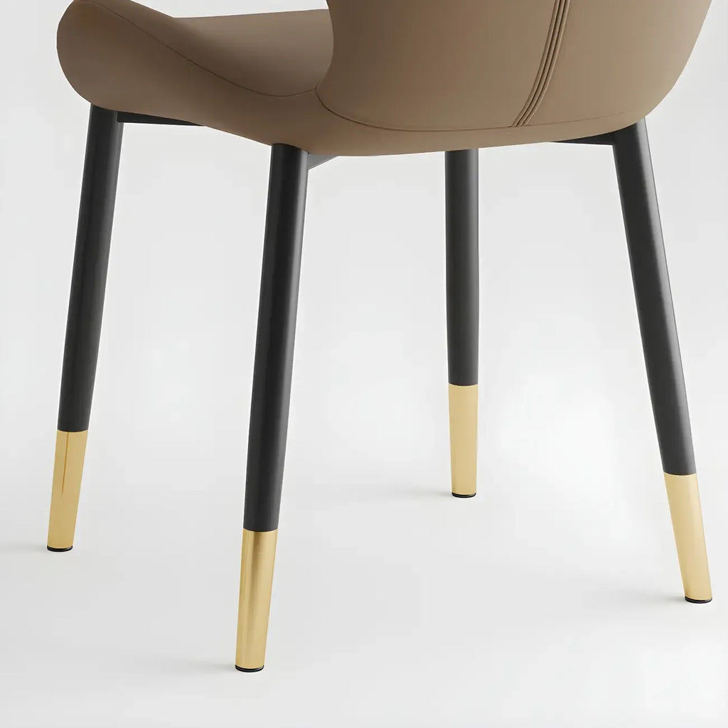 Art Deco Curved Back Leather Dining Chair Solid Back