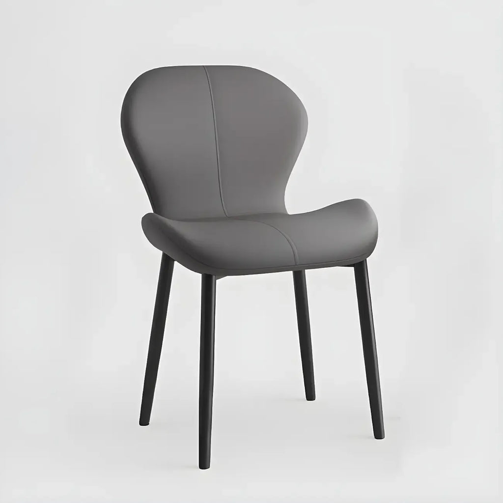 Art Deco Curved Back Leather Dining Chair Solid Back
