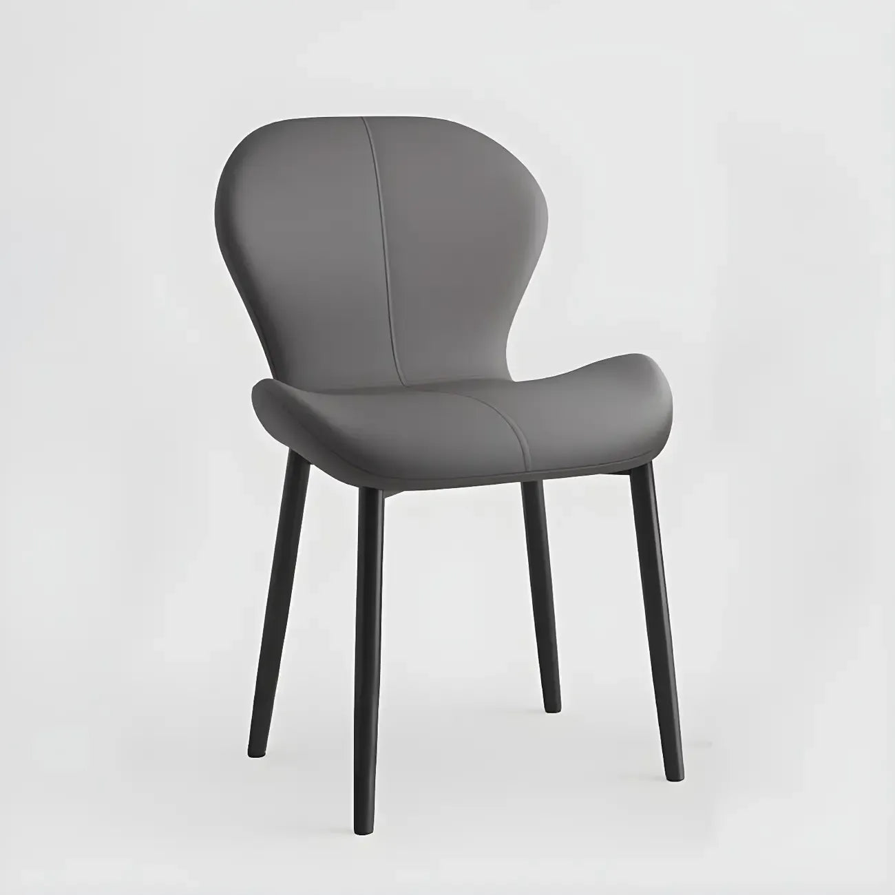 Art Deco Curved Back Leather Dining Chair Solid Back