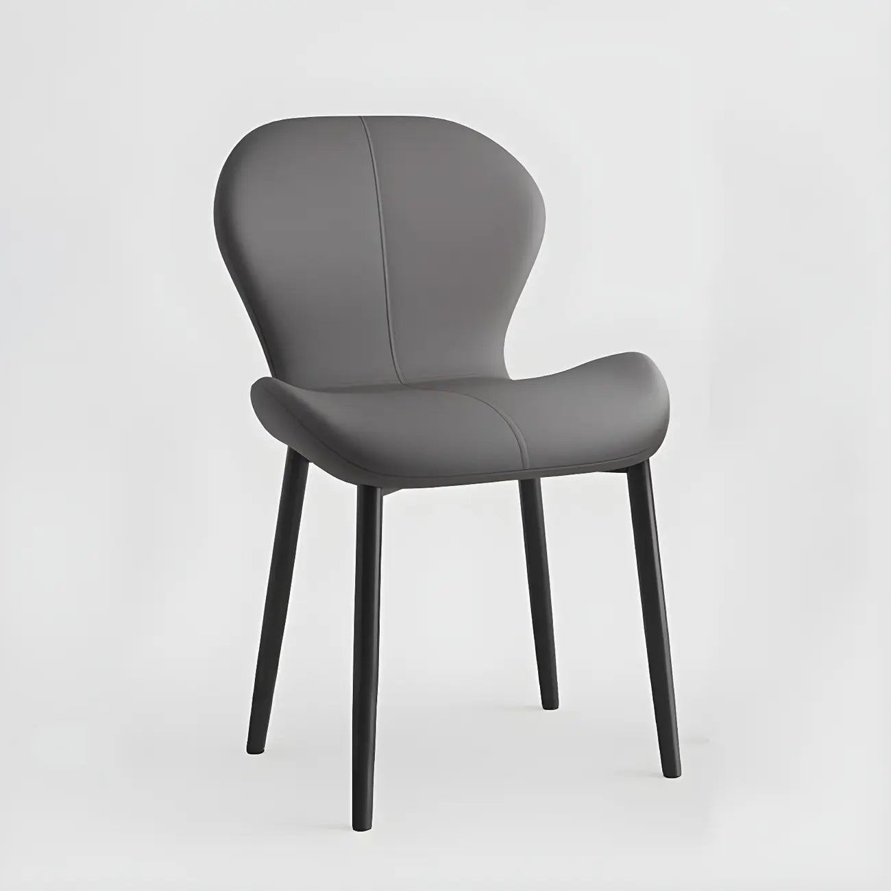 Art Deco Curved Back Leather Dining Chair Solid Back