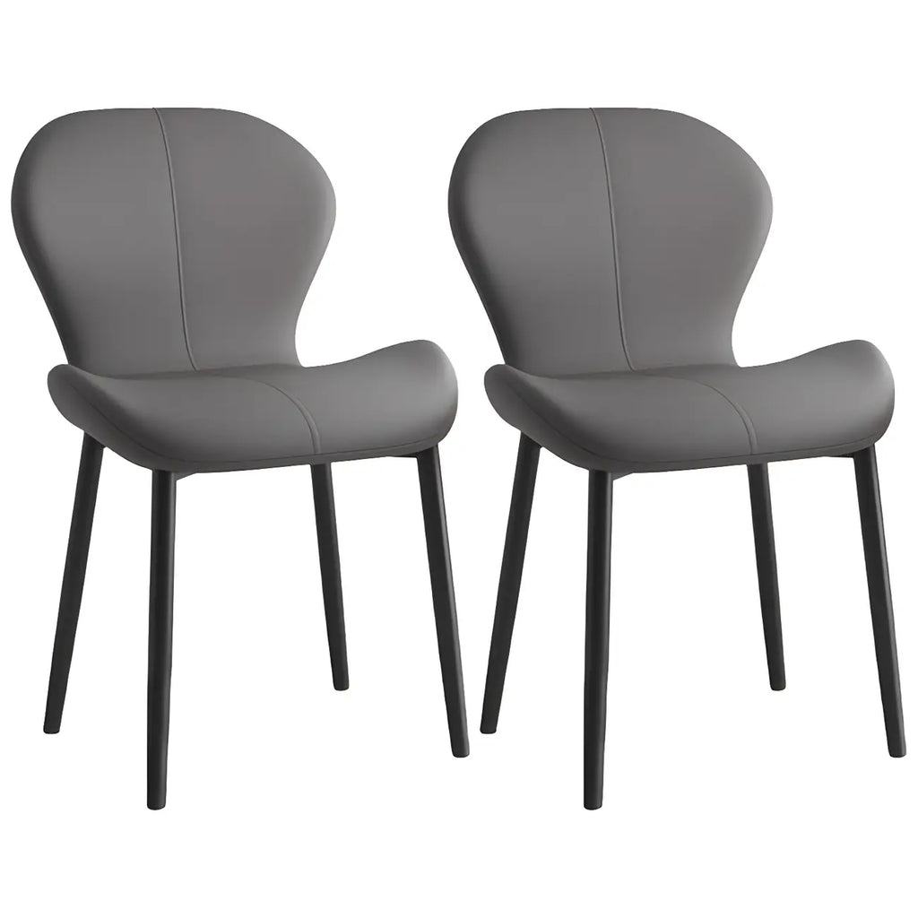 Art Deco Curved Back Leather Dining Chair Solid Back
