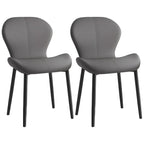 Art Deco Curved Back Leather Dining Chair Solid Back