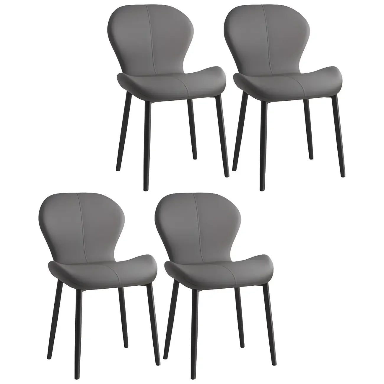 Art Deco Curved Back Leather Dining Chair Solid Back