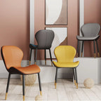 Art Deco Curved Back Leather Dining Chair Solid Back