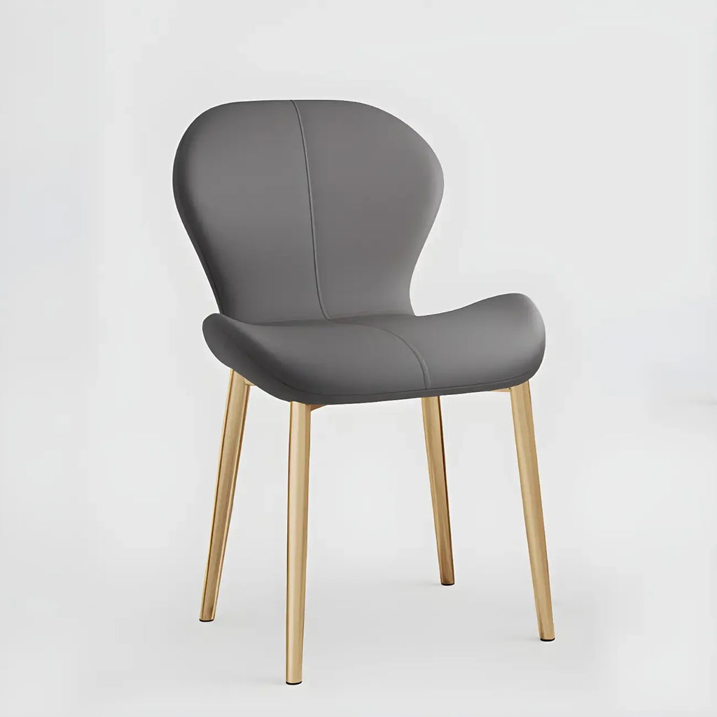 Art Deco Curved Back Leather Dining Chair Solid Back