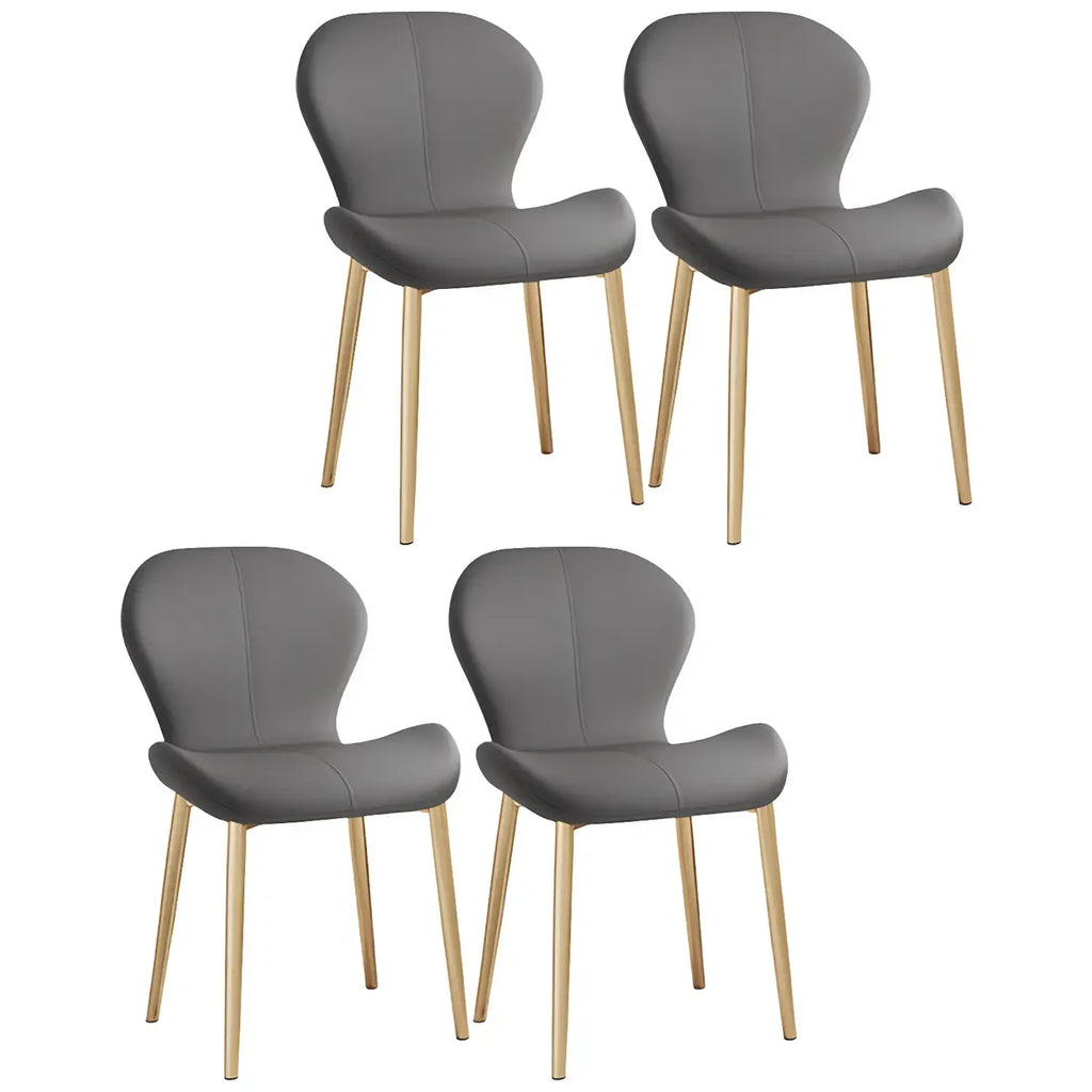 Art Deco Curved Back Leather Dining Chair Solid Back