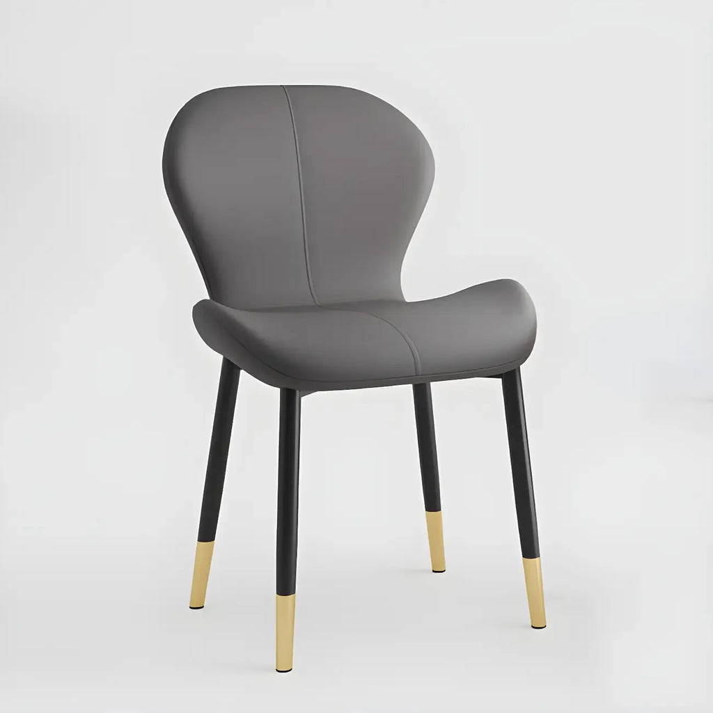 Art Deco Curved Back Leather Dining Chair Solid Back