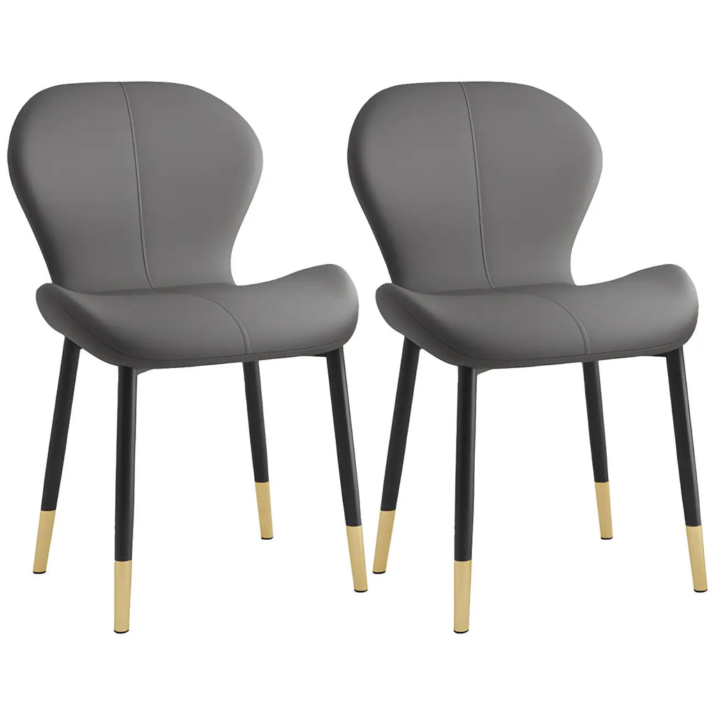 Art Deco Curved Back Leather Dining Chair Solid Back
