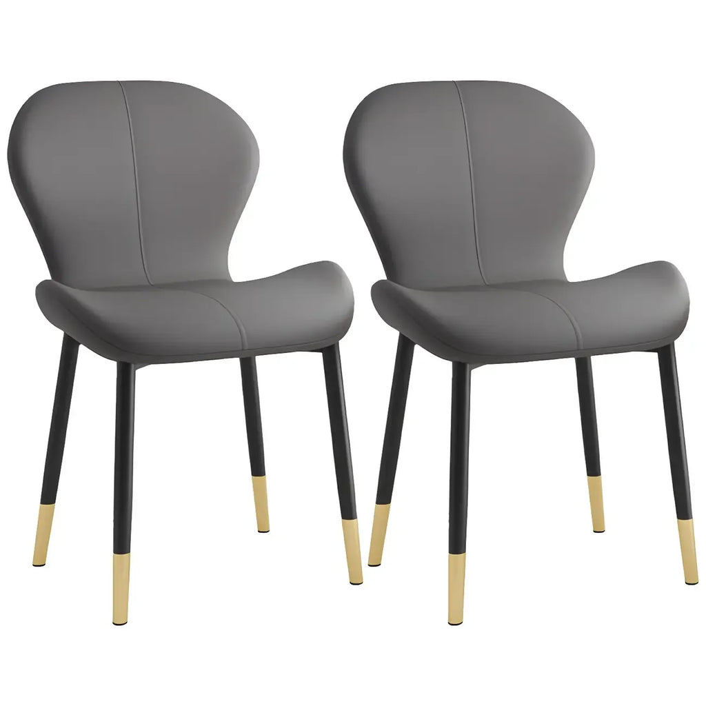 Art Deco Curved Back Leather Dining Chair Solid Back