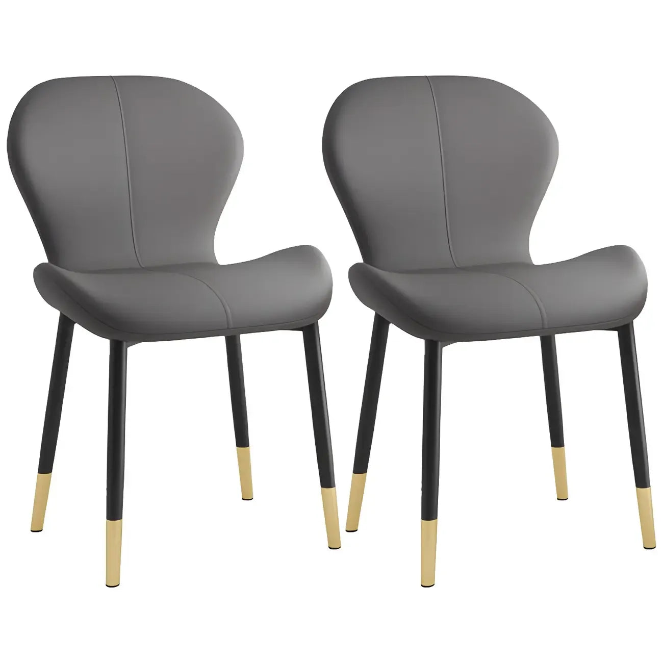 Art Deco Curved Back Leather Dining Chair Solid Back