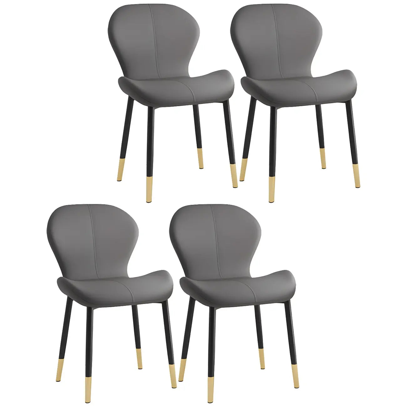 Art Deco Curved Back Leather Dining Chair Solid Back