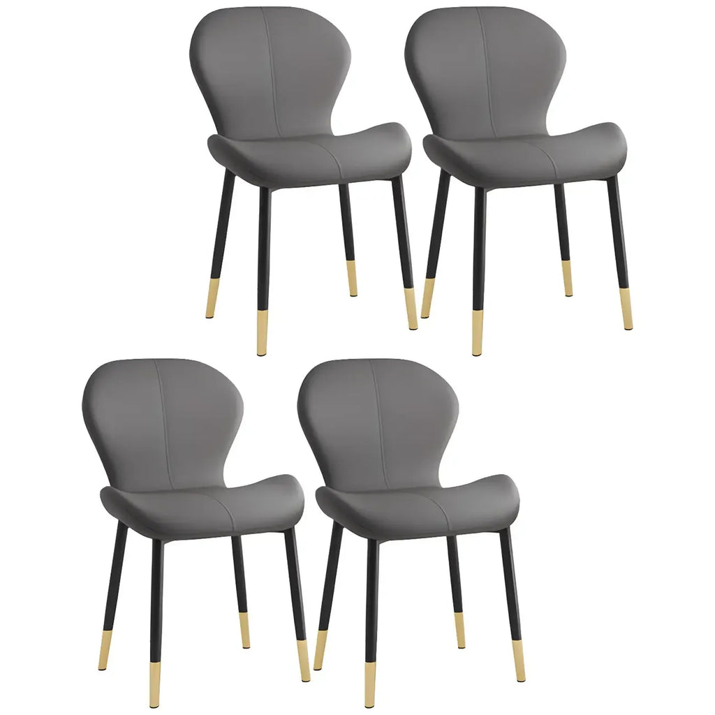 Art Deco Curved Back Leather Dining Chair Solid Back