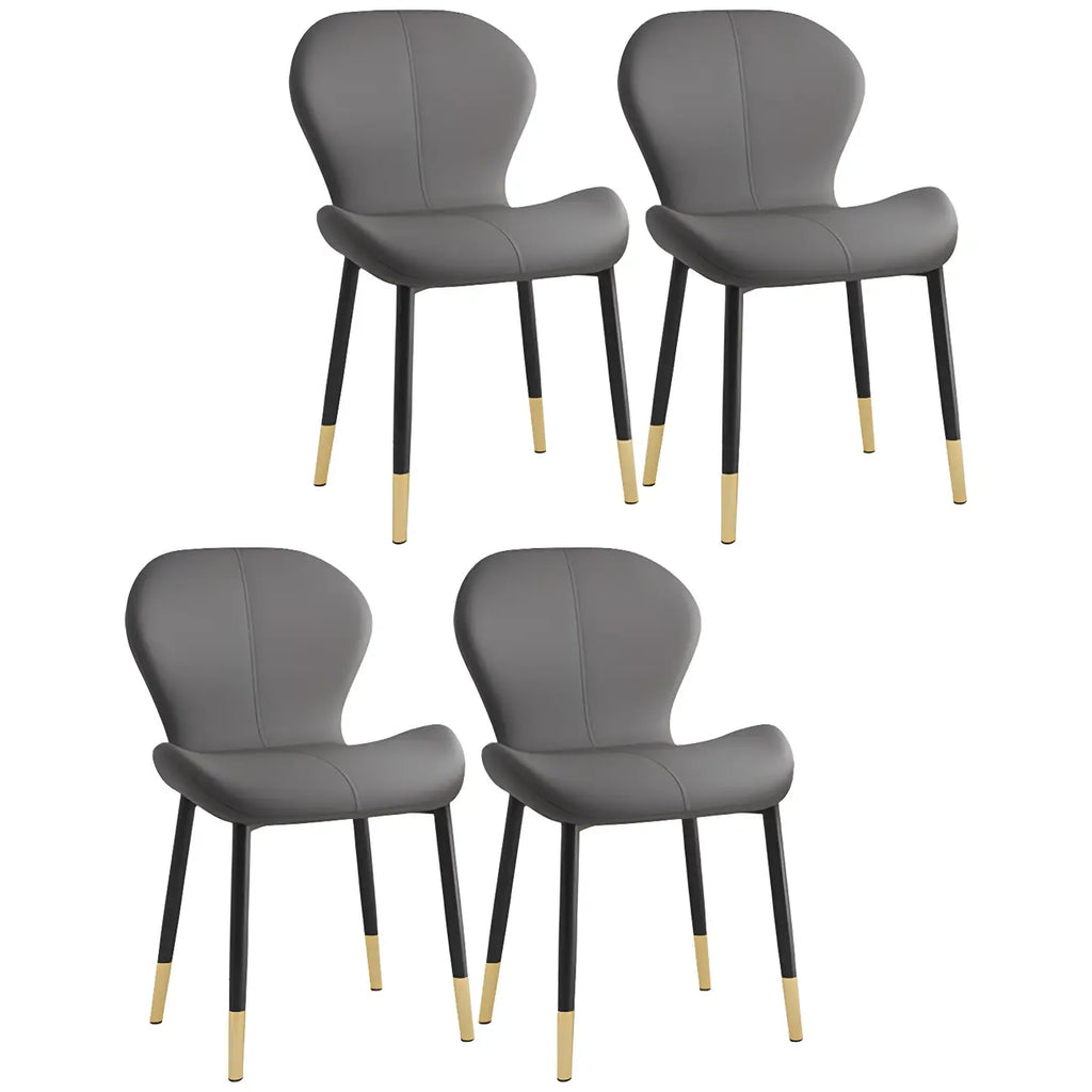 Art Deco Curved Back Leather Dining Chair Solid Back